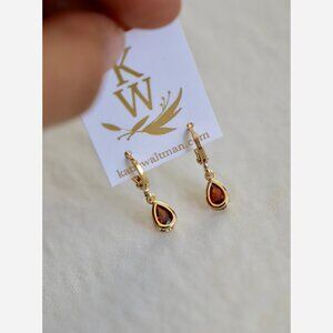 January Birthstone Huggie Earrings – Garnet Teardrop Charm on Gold Plated Hoops